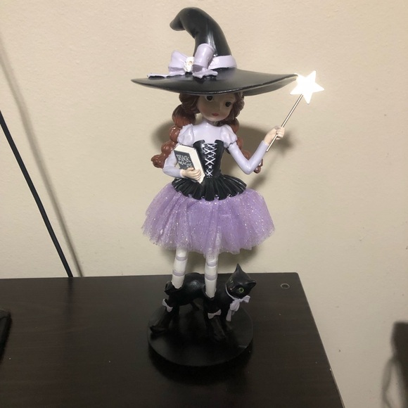 The Unbranded Brand Other - Whimsical Witch Figurine with Black Cat Wand Black Magic Book Halloween 15 Inch